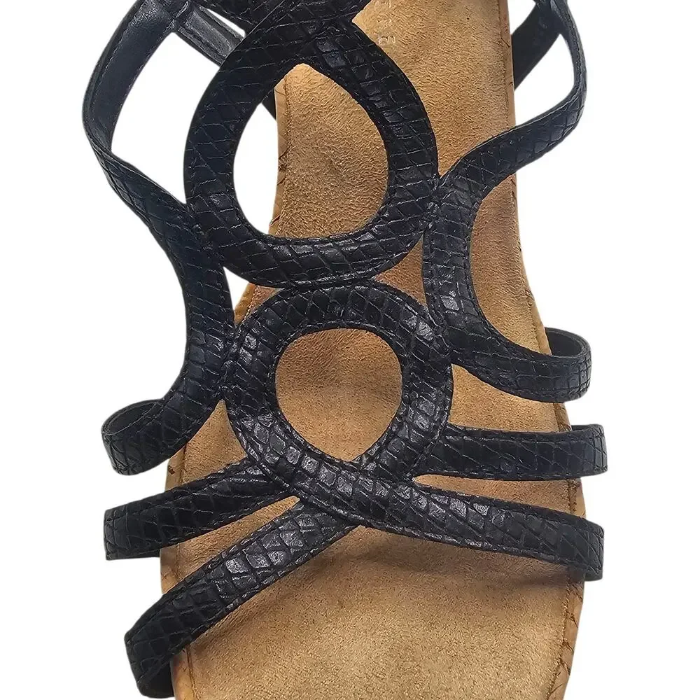 Kelly & Katie Black Plushin Strappy Cork Preppy Comfort Wedge Sandal